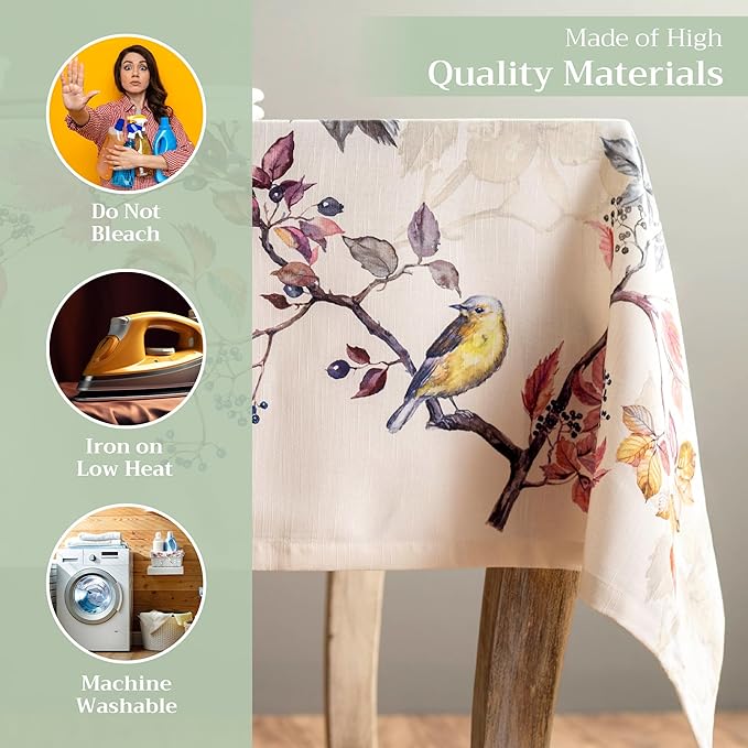 Maison d' Hermine Table Cloth Rectangle Table 100% Cotton 70 x 120 Inches Fall Tablecloth Reusable Everyday Use for Thanksgiving Christmas Decorations Dining Farmhouse Party (Equinoxe - Beige)