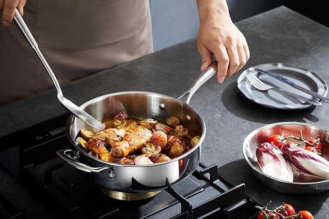 5-Ply 10 Pcs Stainless Steel Cookware Set, Pots and Pans Set, Frying Pans, Saucepans, Saute Pan and Stock Pot, Compatible with All Cooktops