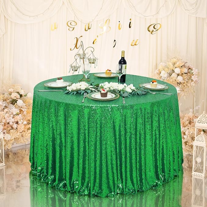 Eternal Beauty Green Tablecloth, 120 Inch Round Sequin Tablecloth for Party Cake Dessert Table Exhibition Events