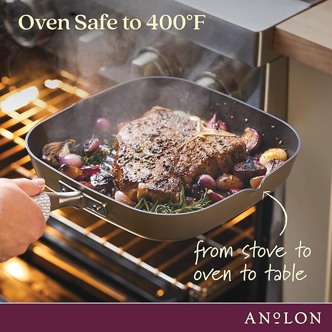 Anolon Advanced Home Hard Anodized Nonstick Deep Square Griddle Pan/Grill, 11 Inch, Bronze