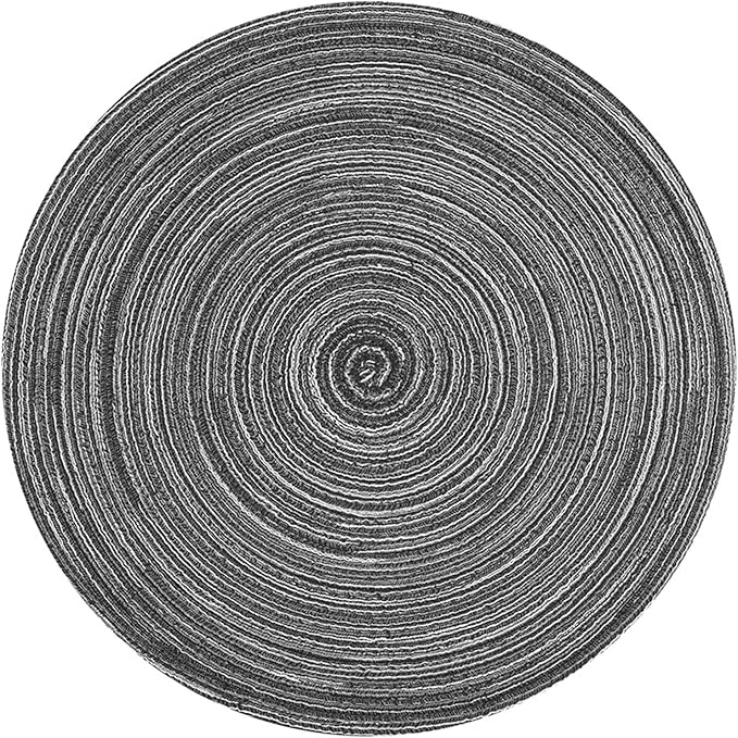 6PCS Braided Beige Round Place Mats for Kitchen Dining Table Runner Heat Insulation Non-Slip Washable Placemats Dinner(Gray)
