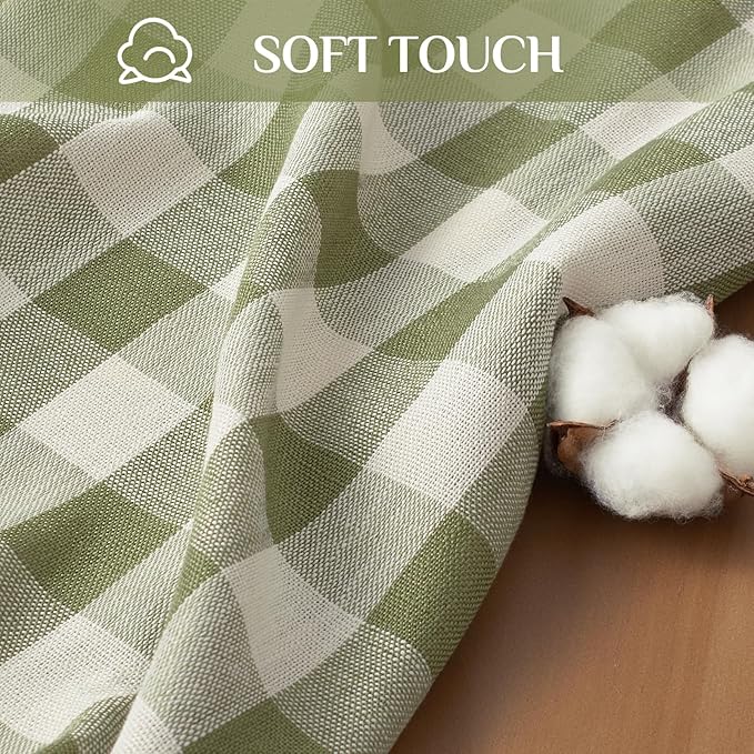 Softalker Spring Checkered Tablecloth Square, Outdoor Linen Cotton Gingham Table Cloth with Tassel, Heavy Duty Wrinkle Free Buffalo Plaid Table Cover for Easter Dining Home - 55 x 55 Inch, Sage