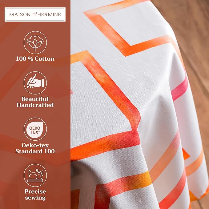 Maison d' Hermine Table Cloth Round Table 100% Cotton 63 Round Inches Tablecloth Reusable Decorative for Dining Room Farmhouse Home Valentines Day Decorations Spring Summer - Summer Maze
