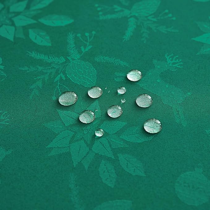 New Year Christmas Rectangle Tablecloth Blackish Green Jacquard Fabric Table Cloth Waterproof Washable Decorative Soft Table Cover for Kitchen Dining Holiday Party Decor (60X120 in)