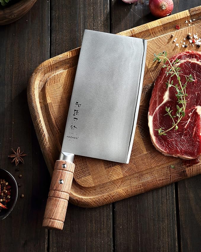 HEZHEN 8”Cleaver Knife, 3 Layers Composite Clad Steel Chinese Chef Knife, Stainless Steel Butcher Knife Meat Slicing Chef Kitchen Knife, Padauk Wood Handle