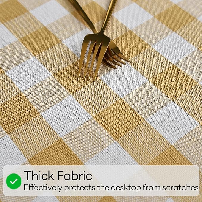 Gingham Table Cloth for Rectangle Tables Yellow Checkered Plaid Tablecloth Heavy Duty Cotton Blend Washable & Wrinkle Table Cover for Outdoor Kitchen Dining Picnic Camping (52x120 Inch)