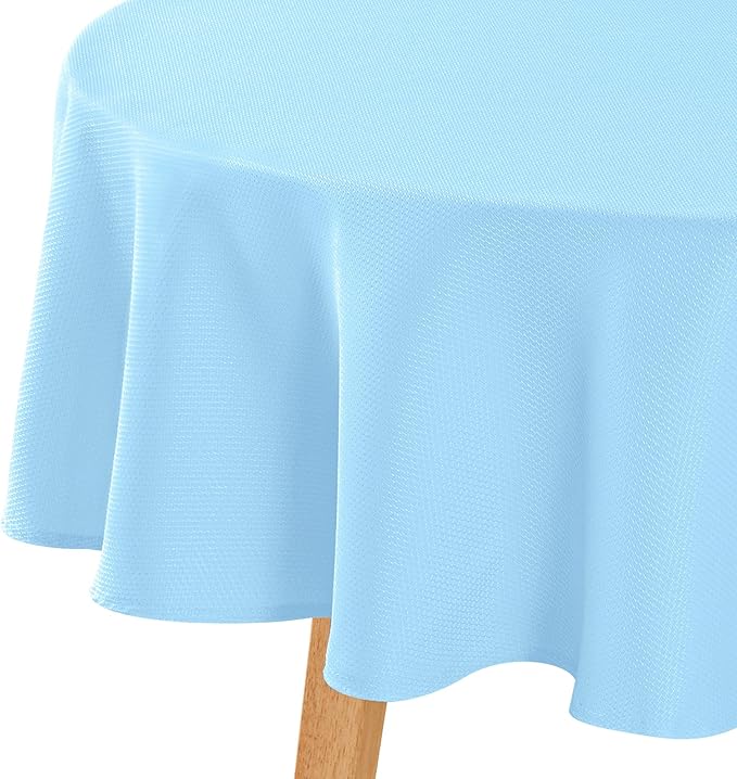 Hiasan Round Textured Tablecloth 60 Inch - Waterproof Spillproof Antiwrinkle Jacquard Table Cloth, Decorative Polyester Table Cover for Kitchen, Outdoor Picnic, Holiday and Parties, Light Blue