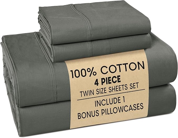 Casa Platino Twin Sized Sheets – 4 Piece Twin Size Sheets Set, Ultra Soft & Breathable, With 15 Inch Deep Pocket Fitted Sheet, Cozy Cooling Sheets, Perfect for Daily Use & Machine Washable – Dark Grey