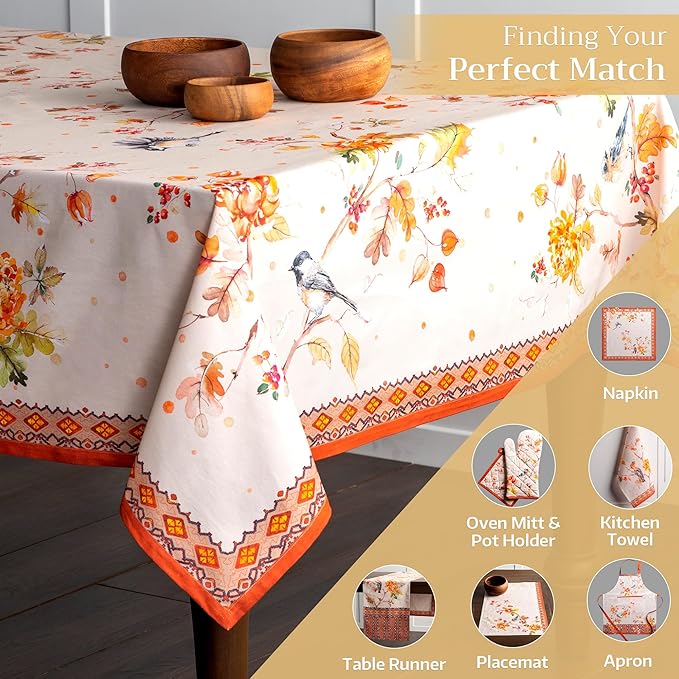 Maison d' Hermine Table Cloth Rectangle Table 100% Cotton 60 x 90 Inches Fall Tablecloth Reusable Everyday Use for Thanksgiving Christmas Decorations Dining Farmhouse Party (Kelim - Prairie)