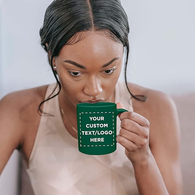 Custom Ceramic Coffee Mugs 11 oz. Set of 10, Personalized Bulk Pack - Coffee cup set, Iced coffee cup, Gaming mug - Green