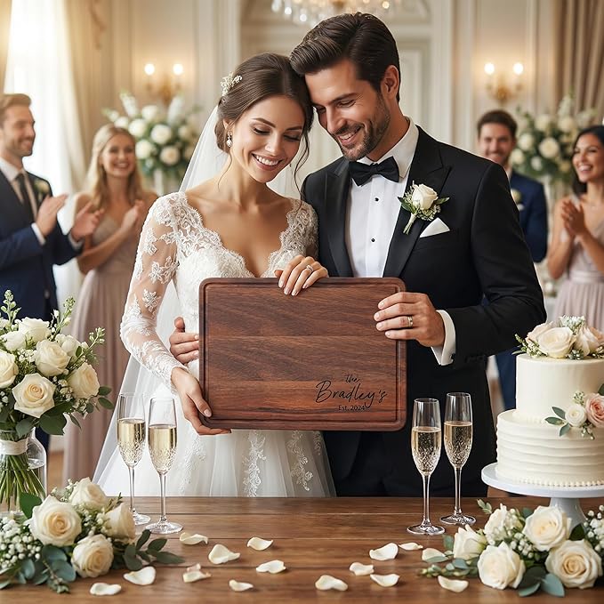 Newly Named Custom Wood Cutting Board Decorative, Unique Wedding Engagement Gifts for Couple Customized Gifts for Anniversary, Most Popular Bridal Shower, Wedding Presents for Newlyweds Wood Name Sign