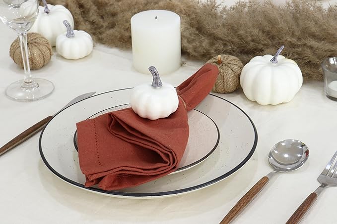 PurpleEssences Rust Set of 6 Hemstitch Cloth Dinner Napkins 100% Cotton - Soft Durable Washable - Ideal for Wedding Christmas Holiday Winter - Perfect Everyday Use Table Linen 18x18 - Rust