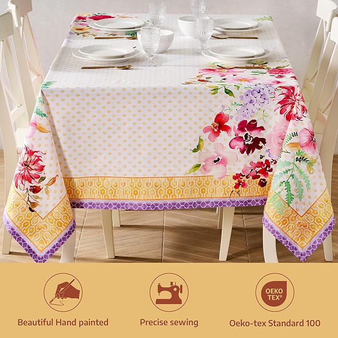Maison d' Hermine Premium Table Cloth Square Table 100% Combed Cotton 70 x 70 Inches Tablecloth Reusable Decorative for Dining Room, Farmhouse, Home, Party, Festive & Wedding - Summer Joy