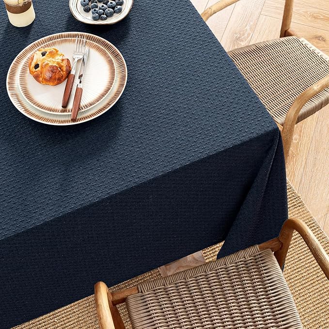 MIULEE Navy Linen Cotton Table Cloth Rectangle Tablecloth Waterproof Spillproof Cross-Star Textured Table Cltoth Decorative Farmhouse Style for Dining Party Weddings 60x120 Inch