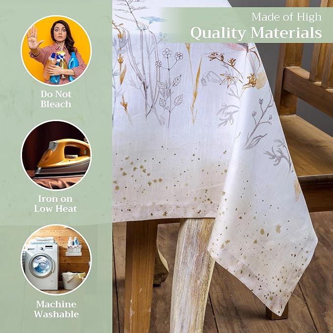 Maison d' Hermine Table Cloth Rectangle Table 100% Cotton 54 x 72 Inches Tablecloth Reusable Decorative for Dining Room Farmhouse Home Valentines Day Decorations Spring Summer - Meadow Florals - Beige