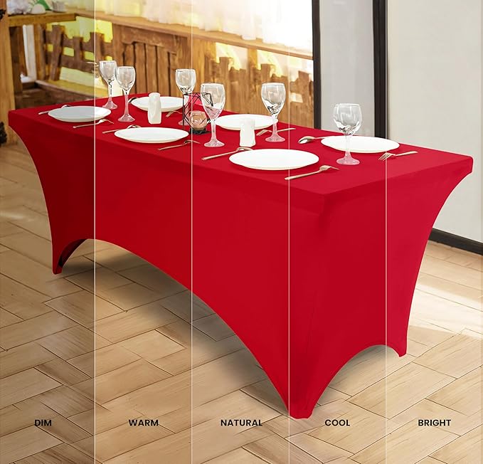 Utopia Kitchen Spandex Tablecloth 2 Pack [8FT, Red] Tight, Fitted, Washable and Wrinkle Resistant Stretch Table Cloth Rectangle Cover for Trade Show, Weddings & Parties [96Lx30Wx30H Inch]
