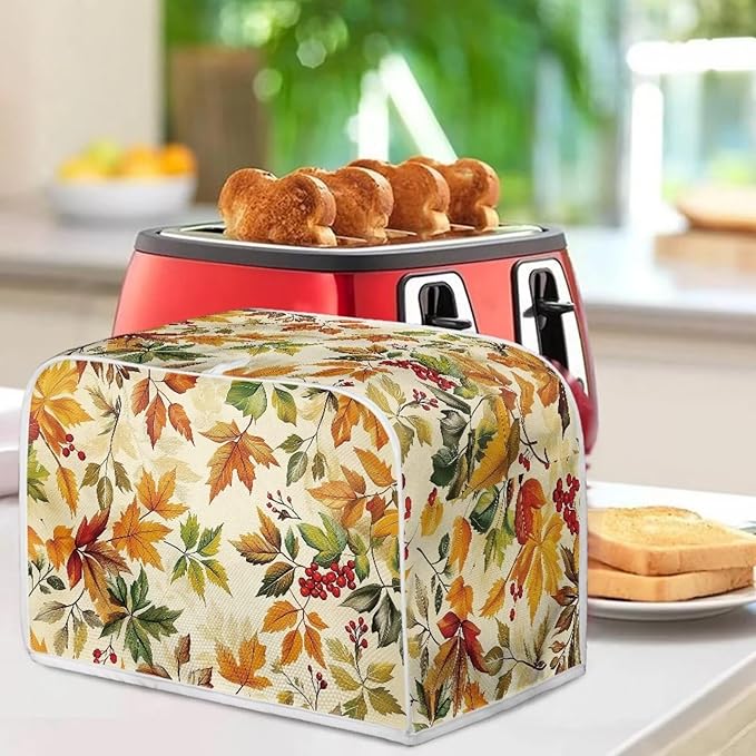 Doojoayie Fall Leaf Toaster Cover for Kitchen Small Appliance Bread Machine Protector Washable Oven Cover 2 Slice Kitchen Accessories Thanksgiving Decorations