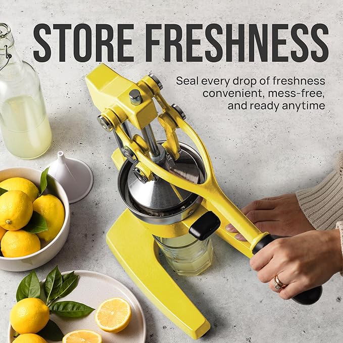 Zulay Kitchen Cast Iron Juicer - Easy-to-Clean Heavy-Duty Manual Juicer, Professional Citrus Juicer - Stainless Steel Lemon Squeezer - Manual Citrus Press & Orange Squeezer - Orange Juicer (Yellow)