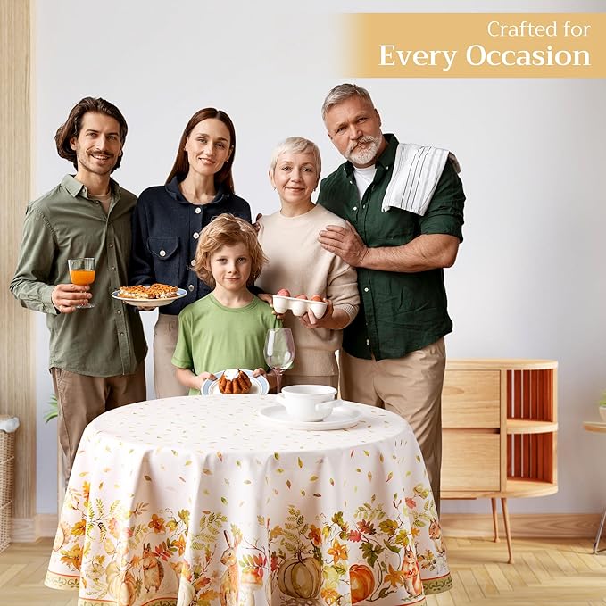 Maison d' Hermine Table Cloth Round Table 100% Cotton 69 Inches Fall Tablecloth Reusable Everyday Use for Thanksgiving Christmas Decorations Dining Farmhouse Party (Pumpkin Passion)
