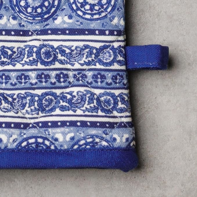 Maison d' Hermine Oven Gloves 100% Cotton Oven Mitt 7" x 13" with Loop Heat Resistant, BBQ, Cooking Gloves, Baking, Grilling, Kitchen, Handling Hot Pans Spring/Summer (Pack of 1, Melodie Bleue)
