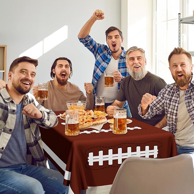 QZYL Football Party Decorations 2026, Disposable Football Tablecloth, 2 PCS Brown Green Decoration Runner, Game Day Theme Table Cloth, Plastic Table Cover for Game Day Touchdown Party Supplies