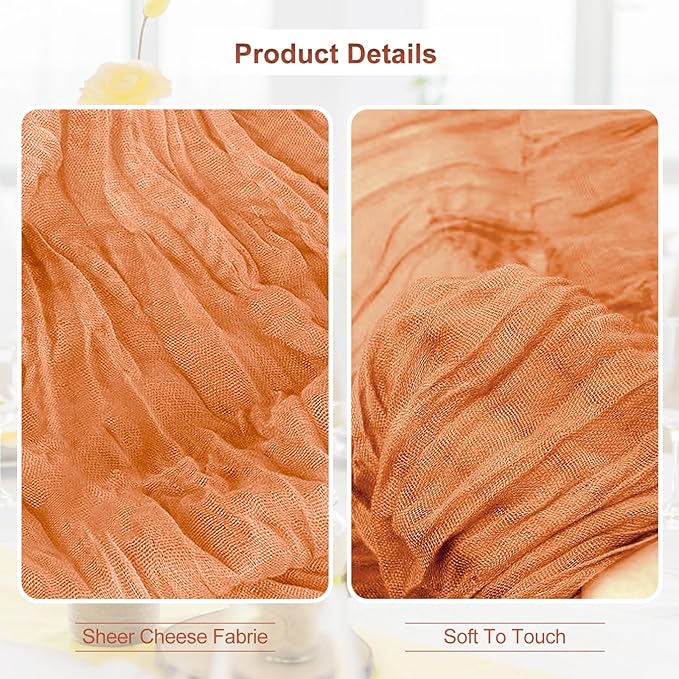 6 Pack Coral Cheesecloth Table Runner 35x120 Inch 10Ft Rustic Gauze Cheese Cloth Table Runner Sheer Cheesecloth Table Runners for Wedding Party Bridal Shower Decoration