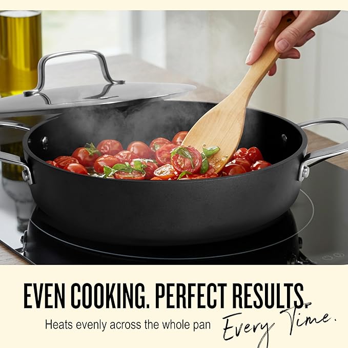 Alva Maestro Nonstick Ceramic Saute Pan with Lid 3.5Qt. - Oven Safe and Made without PFAS, PFOA & PTFE - Induction and All Stovetop Compatible with Even Heat Distribution