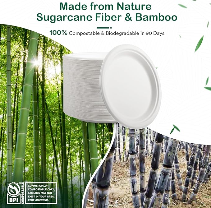 6 Inch 128 Pack Compostable Disposable Paper Plates, Small Dessert Plates, Heavy Duty Sugarcane Bagasse, Biodegradable Eco-Friendly, Perfect for Kids Meals & Parties, White