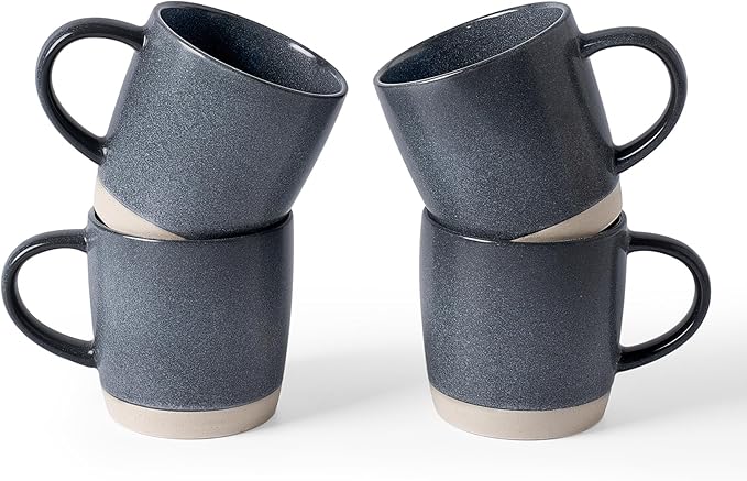 famiware Coffee Mugs Set of 4, Milkyway 13 oz Mug Set, Ceramic Cup Set with Handle for Coffee, Tea, Cocoa, Milk, Matte Dark Charcoal