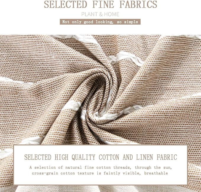Pahajim Striped Tablecloth Rectangle with Tassels Thick Linen Cotton Table Cloth for Outdoor Picnic Dining and Holiday Kitchen Decor Rectangle/Oblong,55''x102'', 8-10 Seats