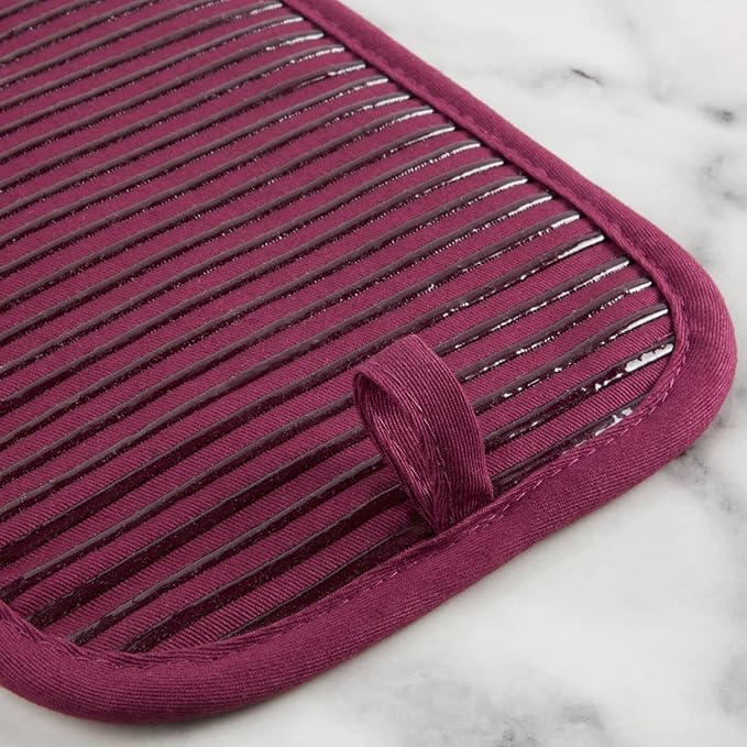 KitchenAid Quilted Cotton Terry Cloth Oven Mitt, Pot Holder, Kitchen Towel 4-Pack Set, Heat Resistant, Silicone Grip, Gift Set, Beet, 16"x26", 7"x13" & 7"x10"
