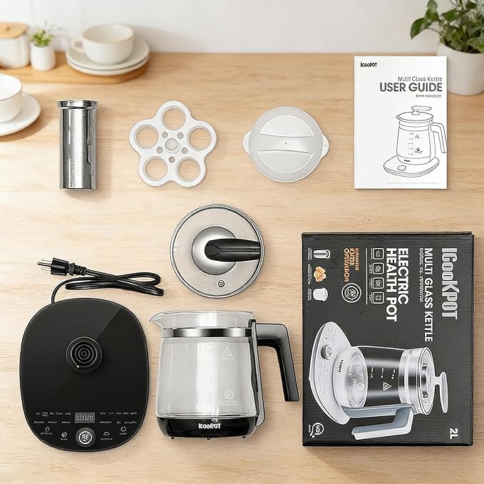 800w Electric Kettle, 2L Borosilicate Glass tea kettle, Hot water kettle electric for Coffee or Tea, BPA Free, Auto Shut-Off, Stainless Steel, Fast Boil