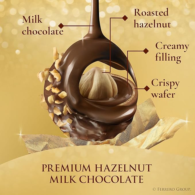 Ferrero Rocher Gourmet Hazelnut Milk Chocolate Valentine's Day Gift Box, 42 Individually Wrapped Chocolates for Gifting, 18.5 oz