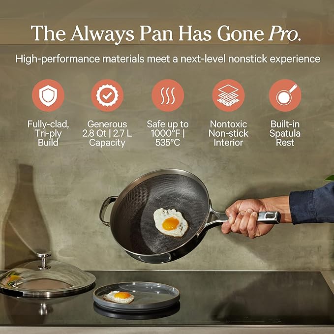 Our Place Titanium Always Pan Pro | 10.6" PFAS-Free Nonstick Frying Pan with Spatula | Chef-Grade Tri-Ply Stainless Steel & Aluminum Build | Induction & Oven-Safe up to 1000°F | Chrome