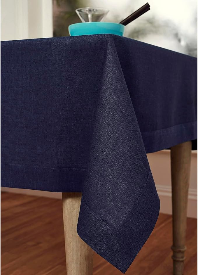 Solino Home Linen Tablecloth 60 x 144 Inch - 100% Pure Linen Chambray Navy Table Cloth for Rectangular Tables - Athena, Machine Washable Cloth Tablecloth for Winter, Spring