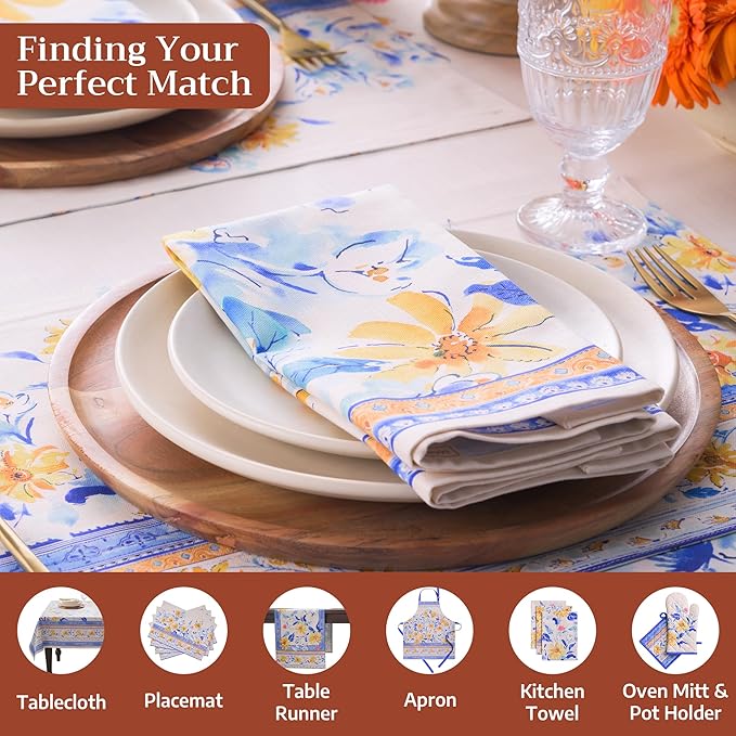 Maison d' Hermine Cloth Napkins Set of 4 100% Cotton Everyday Reusable Square Napkins Cloth Washable Dinner Party Wedding Restaurant Valentines Day Decorations Spring/Summer (Girassol, 20" x 20")