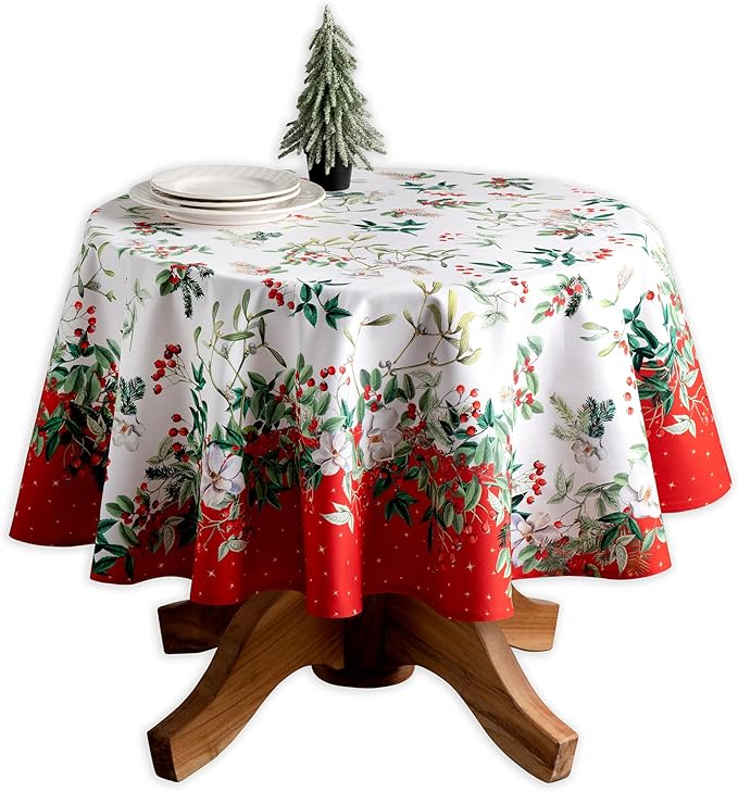 Maison d' Hermine Table Cloth Round Table 100% Cotton 69 Inches Fall Tablecloth Reusable Everyday Use for Thanksgiving Christmas Decorations Dining Farmhouse Party (Noel)