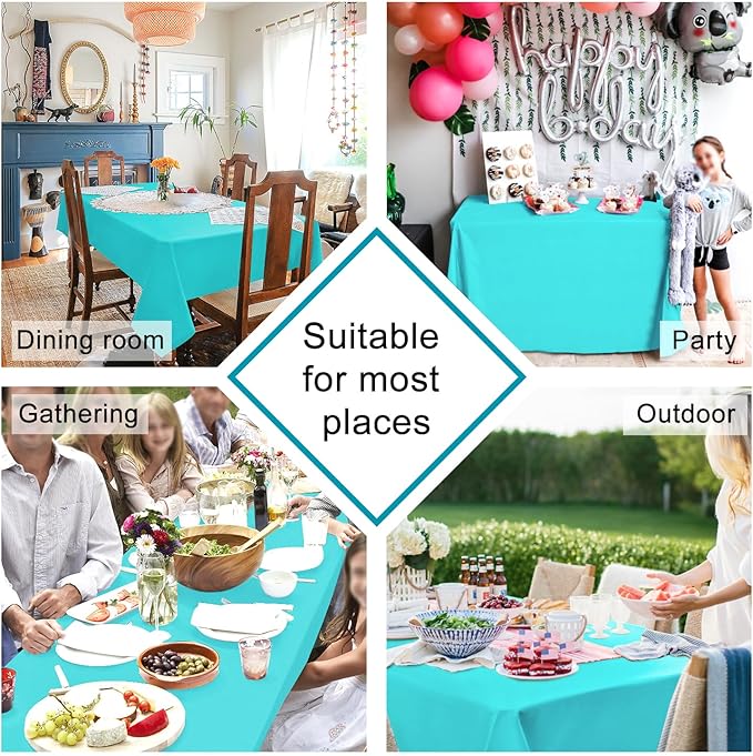 Hiasan Rectangle Tablecloth - Waterproof Spillproof and Wrinkle Resistant Washable Polyester Table Cloth for Dining Party, 52 x 70 inch, Aqua