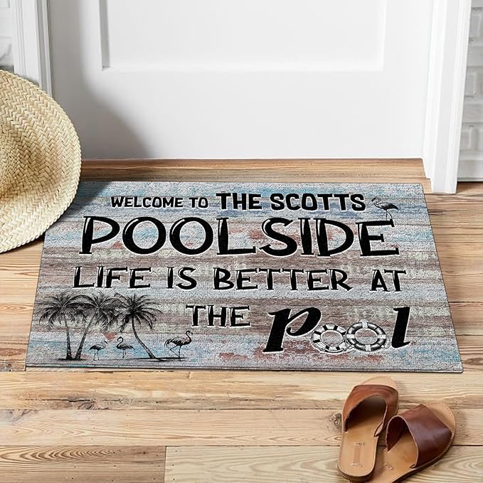THUYPT Personalized Pool Doormat, Pool Rug with Pool Rules Pattern, Poolside Decorations Pool Accessories, Pool Patio Decor Summer Themed Outdoor/Indoor (04)