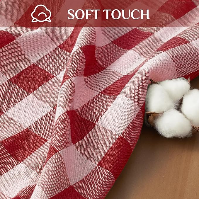 Softalker Checkered Tablecloth Rectangle, Outdoor Linen Cotton Gingham Table Cloth with Tassel, Heavy Duty Wrinkle Free Buffalo Plaid Table Cover for Kitchen Dining Home Party - 55 x 120 Inch, Red