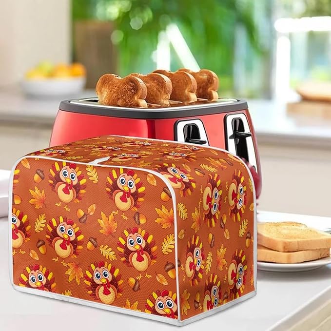 Doojoayie Cute Turkey Toaster Cover Kitchen Decor Dust Proof Oven Cover 4 Slice Bread Maker Protector Kitchen Toaster Protection Thanksgiving Decorations
