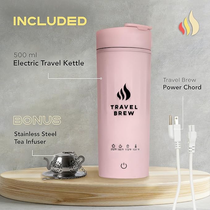 Portable Travel Kettle with Tea Infuser- Mini Electric Kettle with 4 Temperature Settings, with Auto Shut-Off & Boil Dry Protection (Pink)