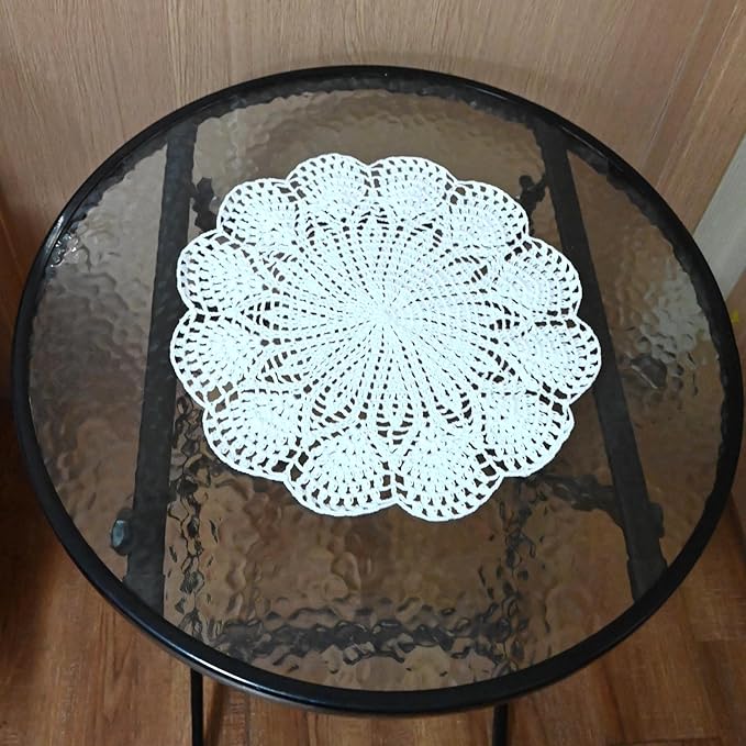 BIBITIME Round Flower Lace Doilies Vase Mats Kitchen Tablecloth Dish Plate Mat Handmade Crochet Table Doily Placemats (White, 11.8 in to 13.8 in,2PCS)