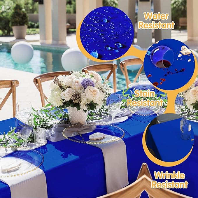 BRILLMAX 6 Pack Royal Blue Tablecloths 60 x 102 Inch for 6ft Rectangle Tables - 150 GSM Polyester Fabric, 15" Standard Drop, Water, Stain & Wrinkle Resistant Cloth Cover for Wedding Dining Buffet