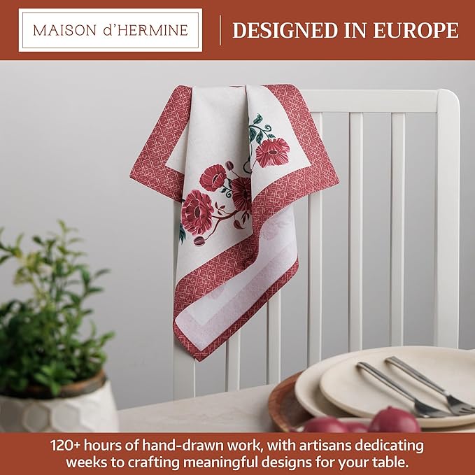 Maison d' Hermine Cloth Napkins Set of 4 100% Cotton Everyday Reusable Square Napkins Cloth Washable Dinner Party Wedding Restaurant Valentines Day Decorations Spring/Summer (Poppy, 18" x 18")
