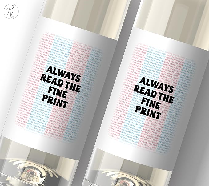 Always Read the Fine Print ● SET of 5 ● GENDER NEUTRAL Pregnancy Announcement Wine Labels, Baby Announcement Wine Label, We are Pregnant, Pregnancy Reveal, Alternative to Card WATERPROOF (Pastels)