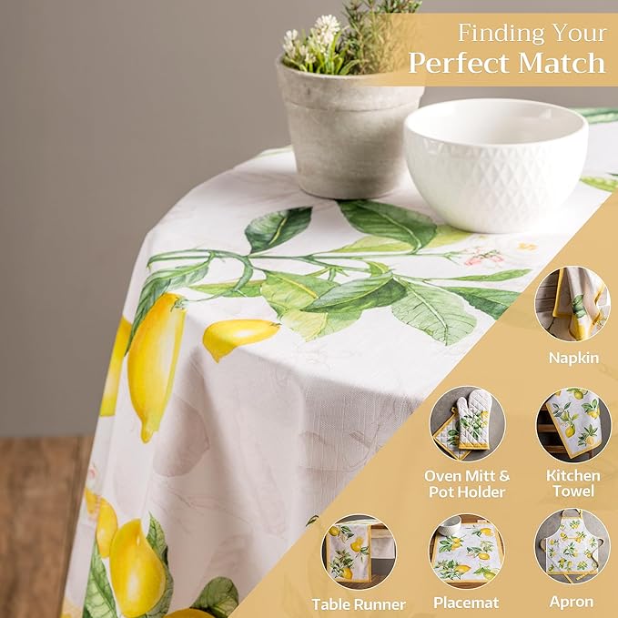 Maison d' Hermine Table Cloth Round Table 100% Cotton 69 Round Inches Tablecloth Reusable Decorative for Dining Room Farmhouse Home Valentines Day Decorations Spring Summer - Limoncello