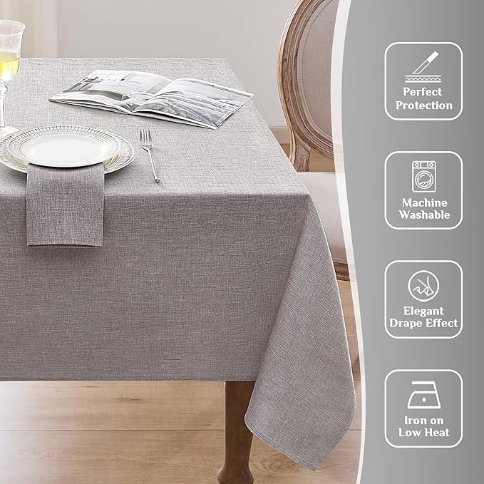Softalker Large Outdoor Tablecloth Rectangular 104 x 60 Inch Gray Linen Textured Table cloth Stain and Wrinkle Resistant Table Cover for Spring,Easter,Summer,Party,Garden,Coffee Vintage Decor Tabletop