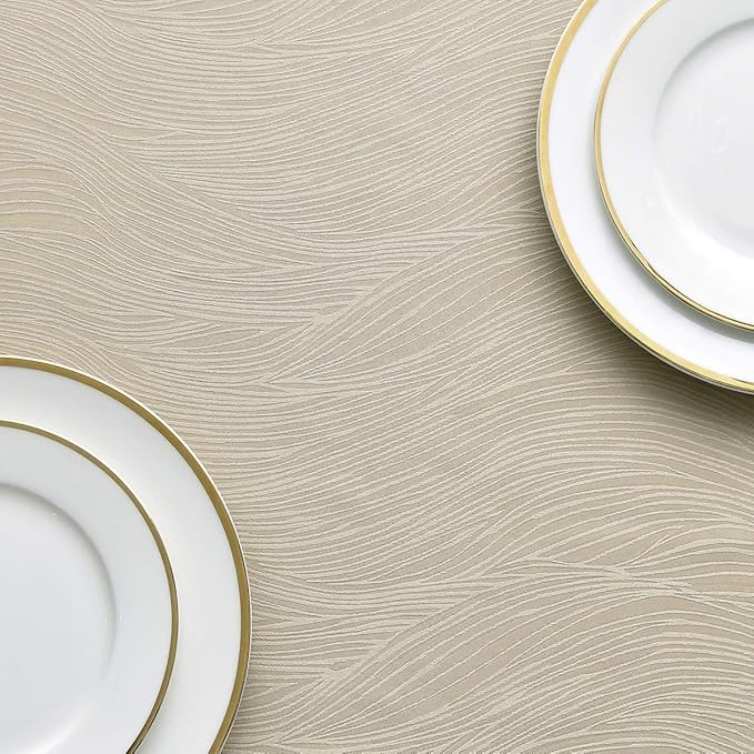 maxmill Jacquard Table Cloth Swirl Design Water Proof Wrinkle Free Heavy Weight Soft Tablecloth Decorative Fabric Table Cover for Outdoor and Indoor Use Rectangular 60 x 104 Inch Beige