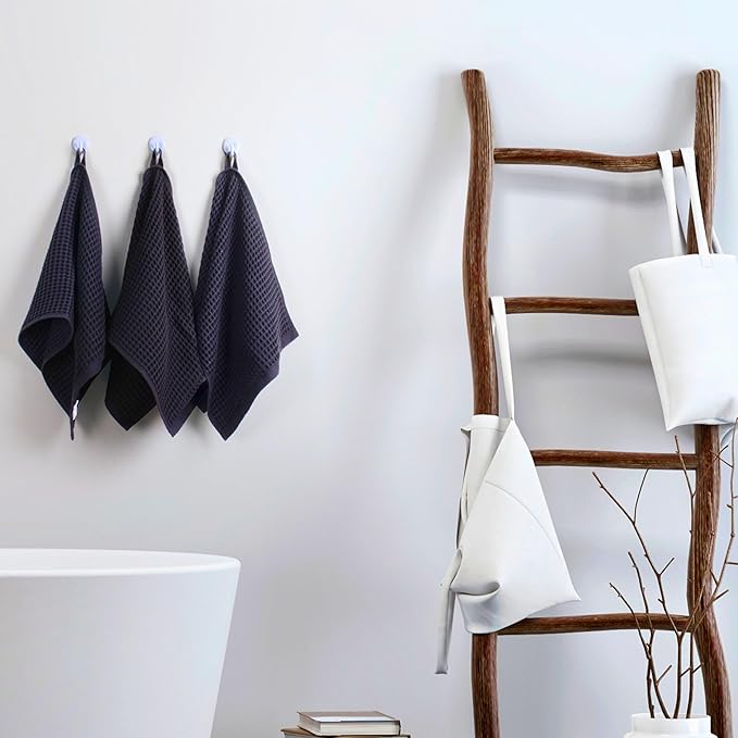 PÜSKÜL Organic Waffle Kitchen Towel 100% Turkish Cotton Set of 3 Dark Gray - Premium Quality, Soft, Quick-Dry, Absorbent, Lint-Free Hand Towels 32X16 Inches (3, Dark Gray)